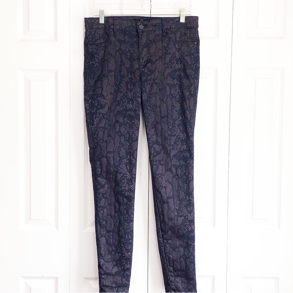 Cookie Johnson Burgundy Reptile Snakeskin Coated Denim Joy Leggings 30